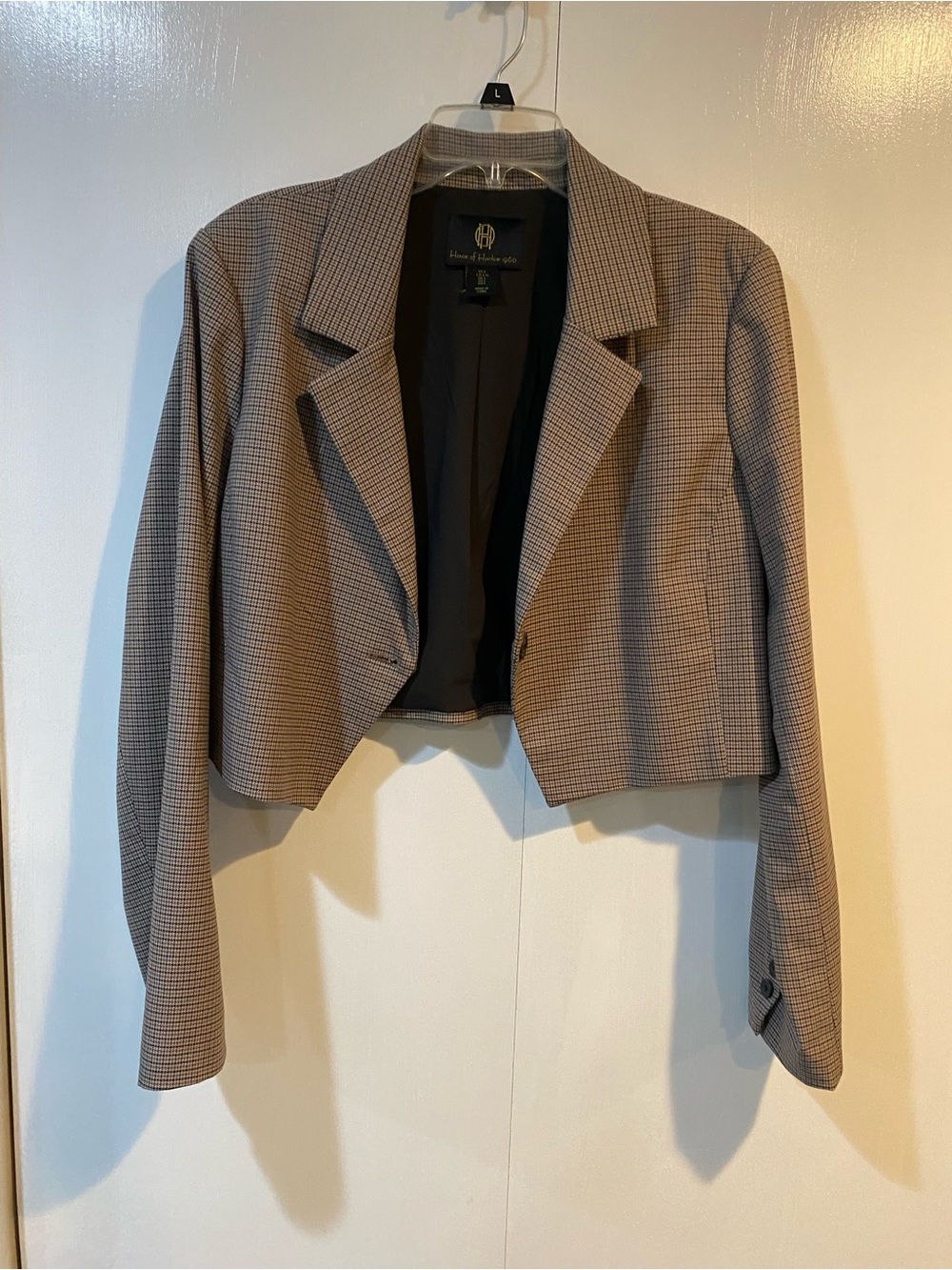 House of Harlow 1960 Cropped Plaid Blazer in Brown Check